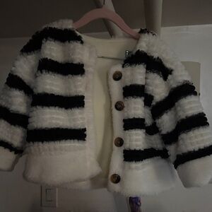 H&M Kids Fuzzy Black and White Striped Jacket
